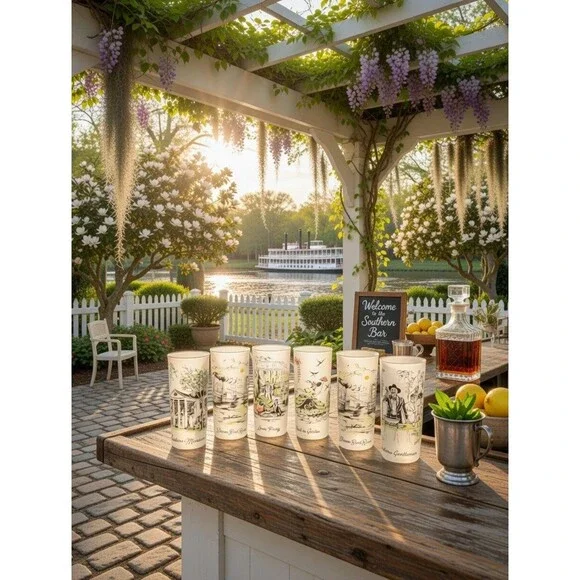 Vintage Libbey Frosted Glasses Set of 6 - Southern Hospitality Plantation Scenes - Picture 1 of 16